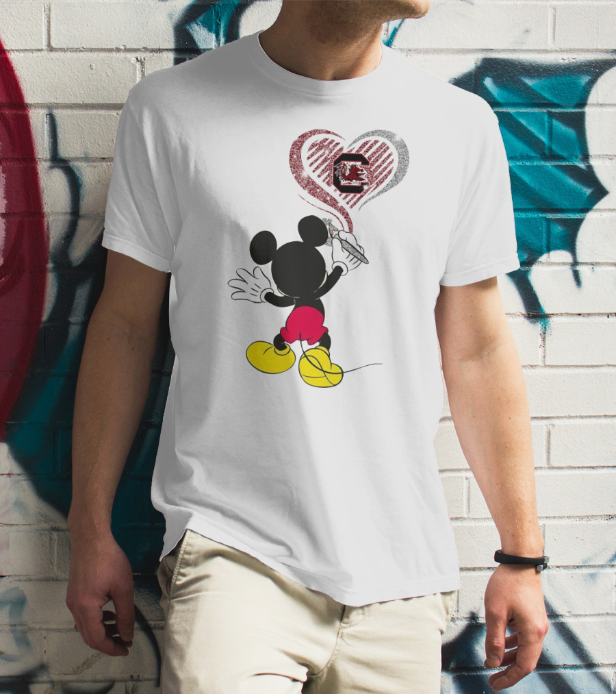 Mickey Mouse South Carolina Gamecocks Heart Drawing T-Shirt