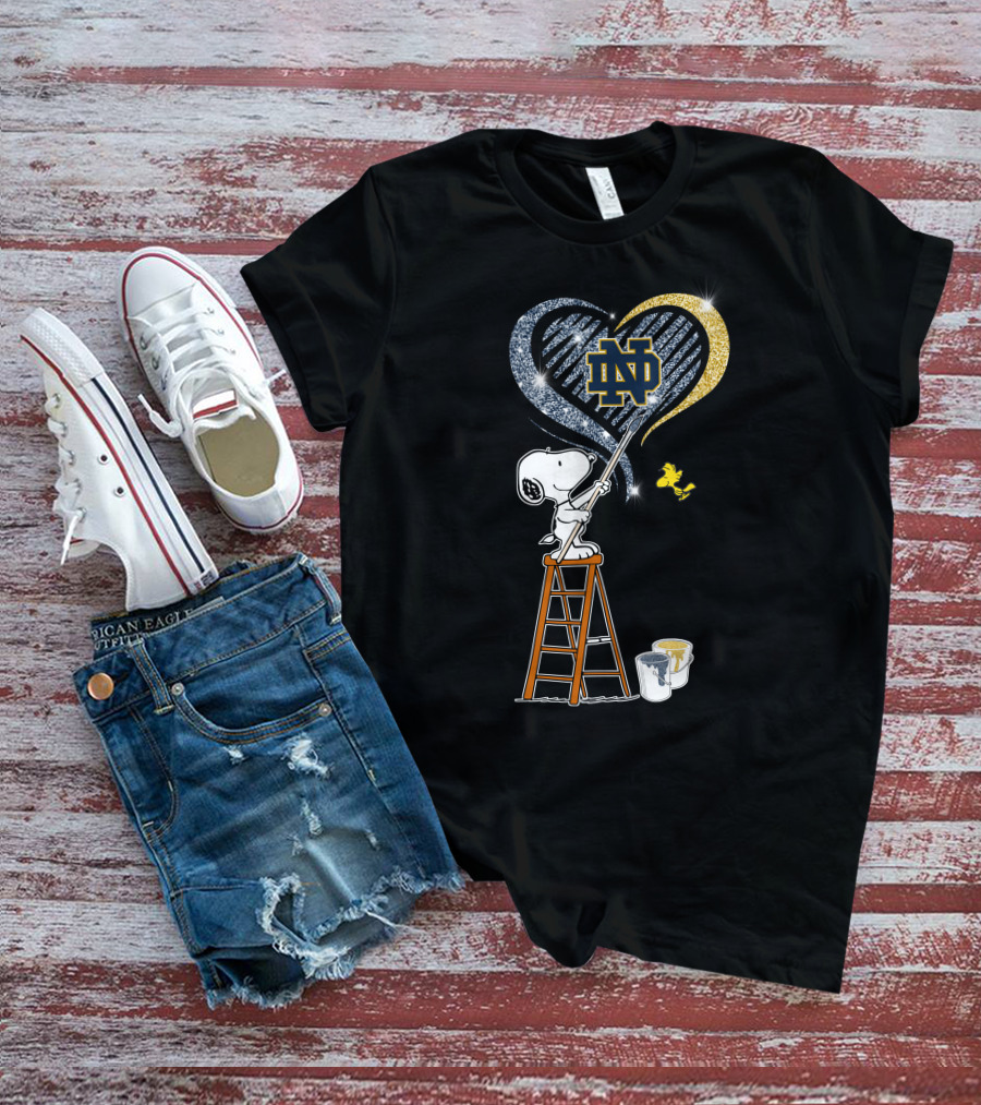 Snoopy Painting Notre Dame Heart With Woodstock T-Shirt