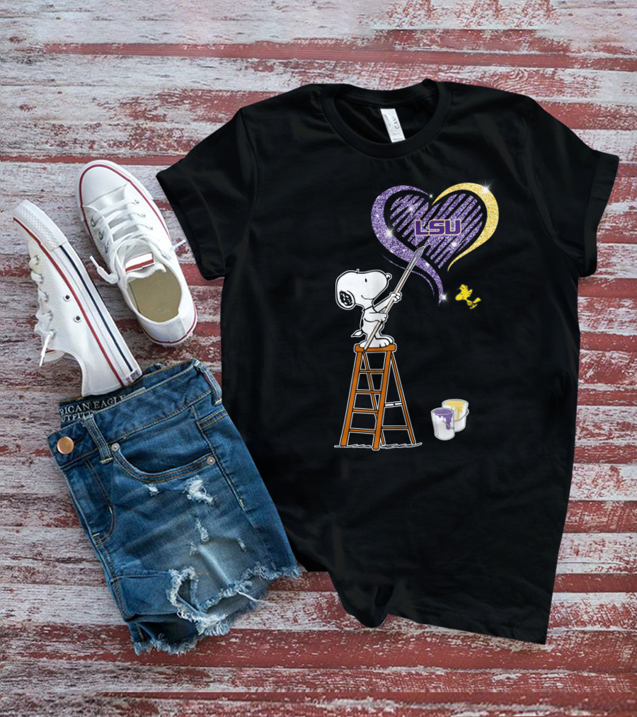 Snoopy Painting Lsu Heart With And Woodstock T-Shirt