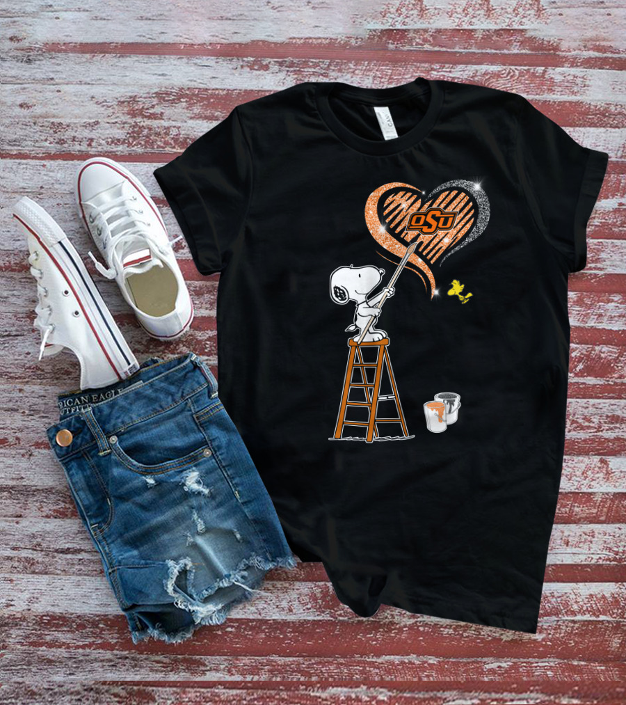 Snoopy Osu Heart Design With Ladder And Paint Buckets T-Shirt