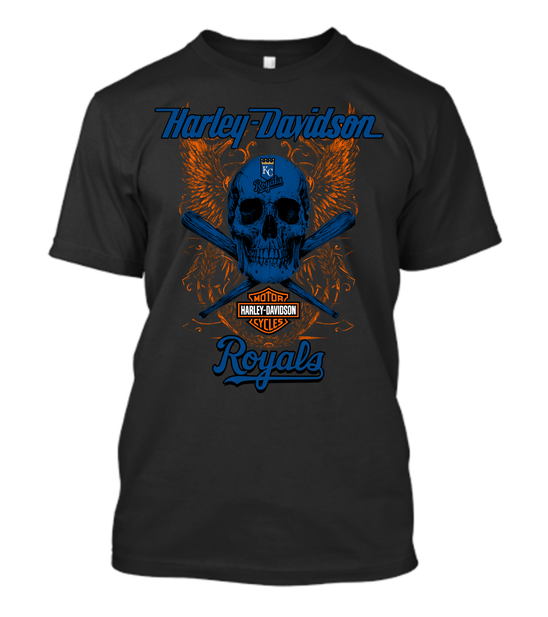 Harley Davidson Kansas City Royals Motor Cycles Skull Wings T-Shirt