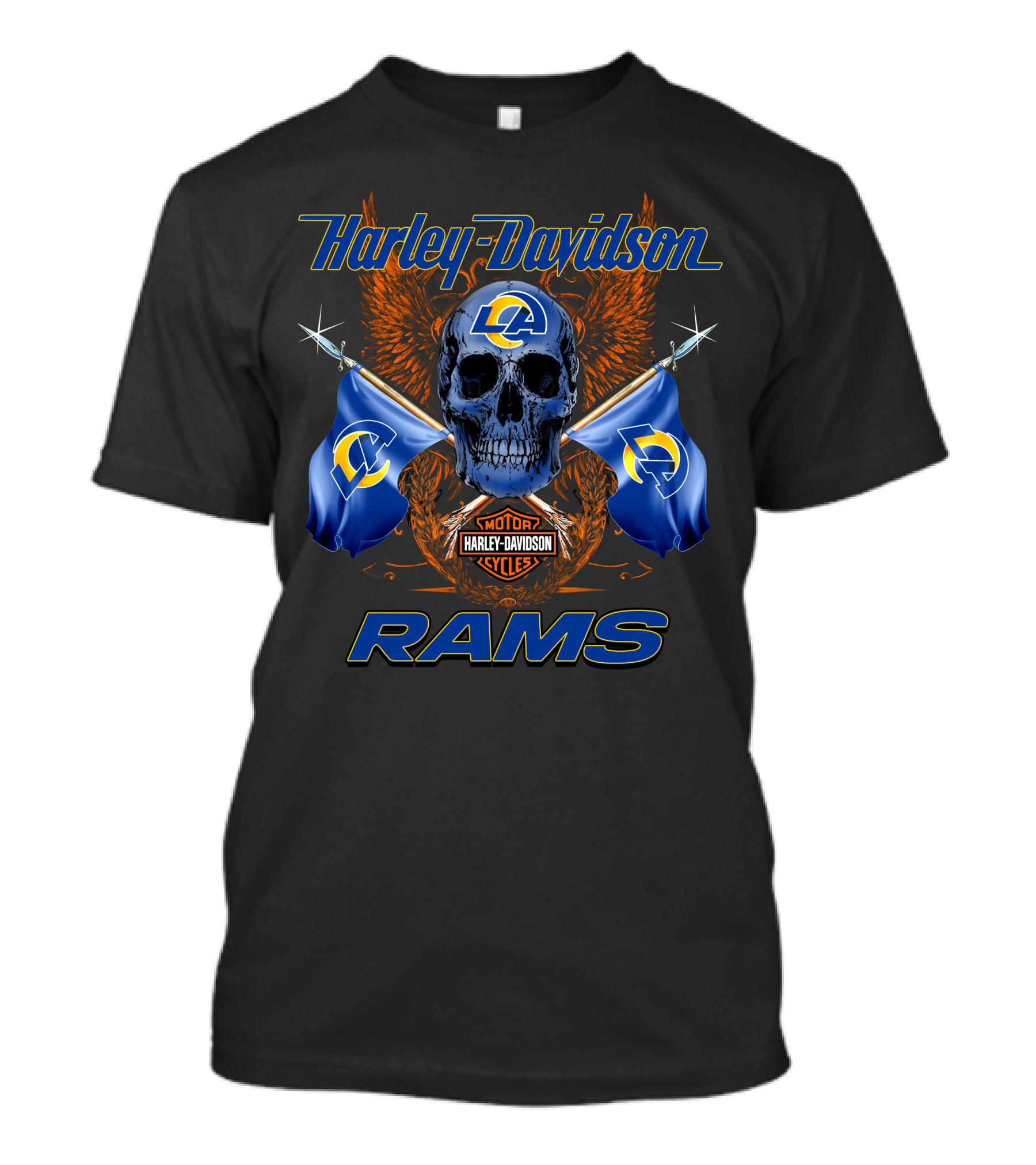 Harley Davidson Los Angeles Rams Motorcycle Cycles Skull Flags T-Shirt
