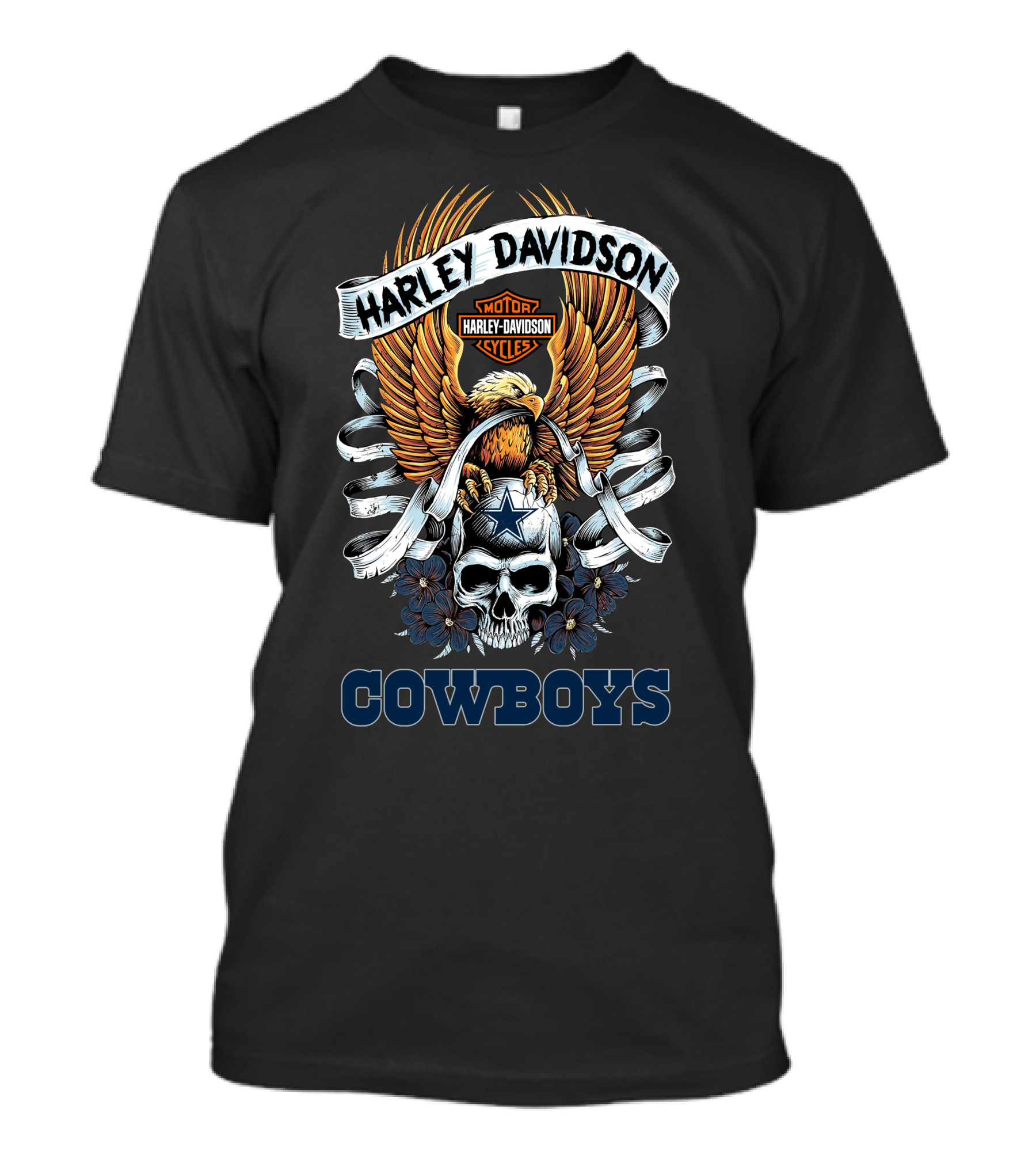 Harley Davidson Motor Cycles Eagle Skull Cowboys T-Shirt