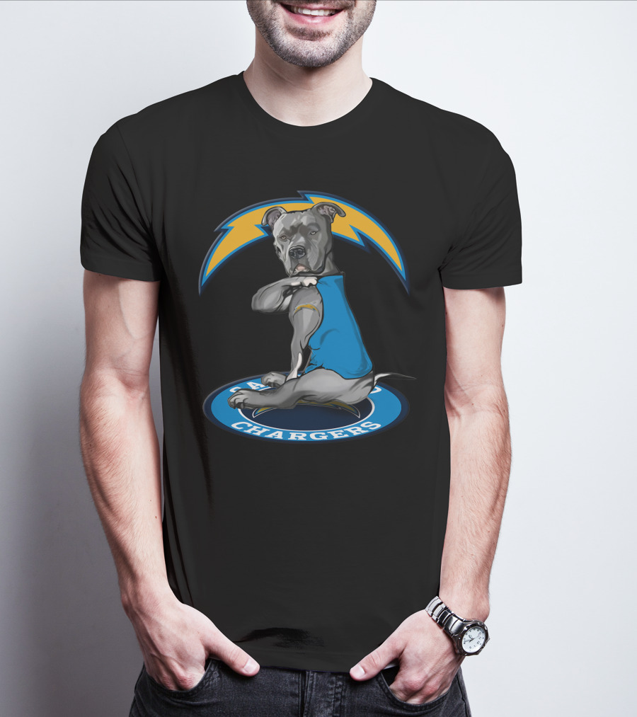 Los Angeles Chargers Dog In Blue Jersey With Lightning Bolt T-Shirt