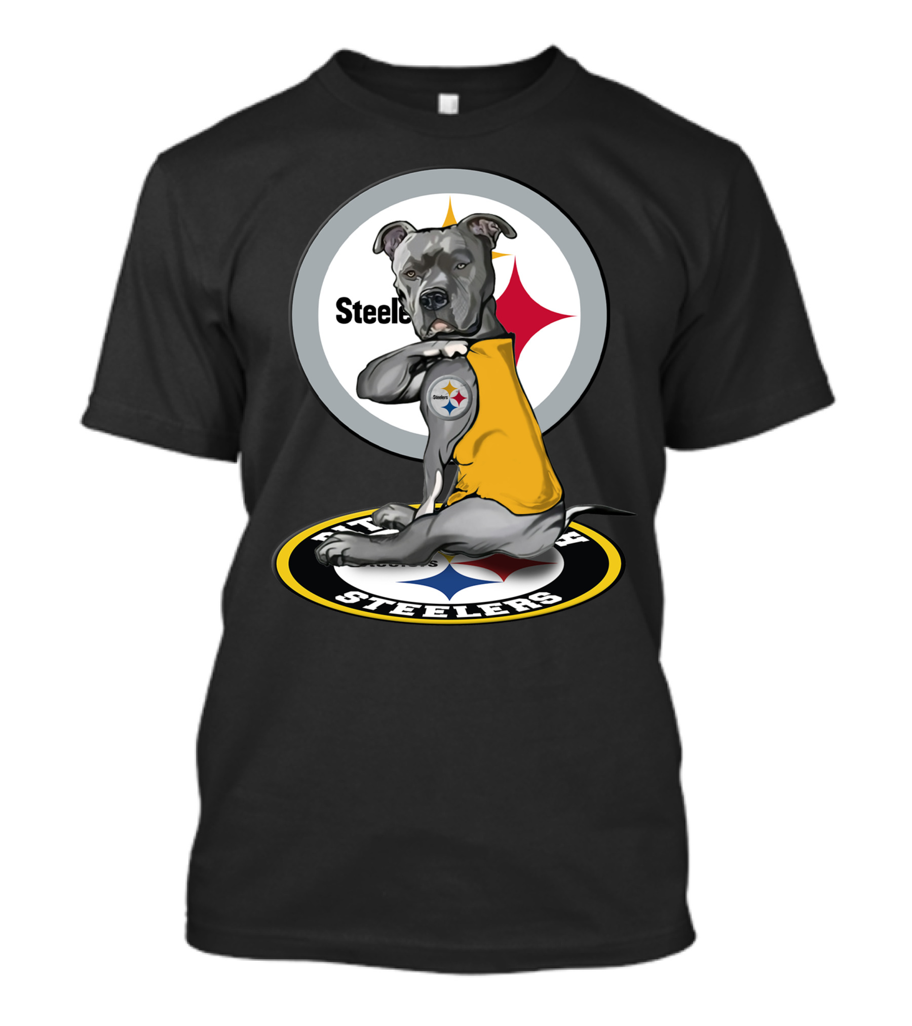 Pittsburgh Steelers Dog With Logo Tattoo And Yellow Vest T-Shirt