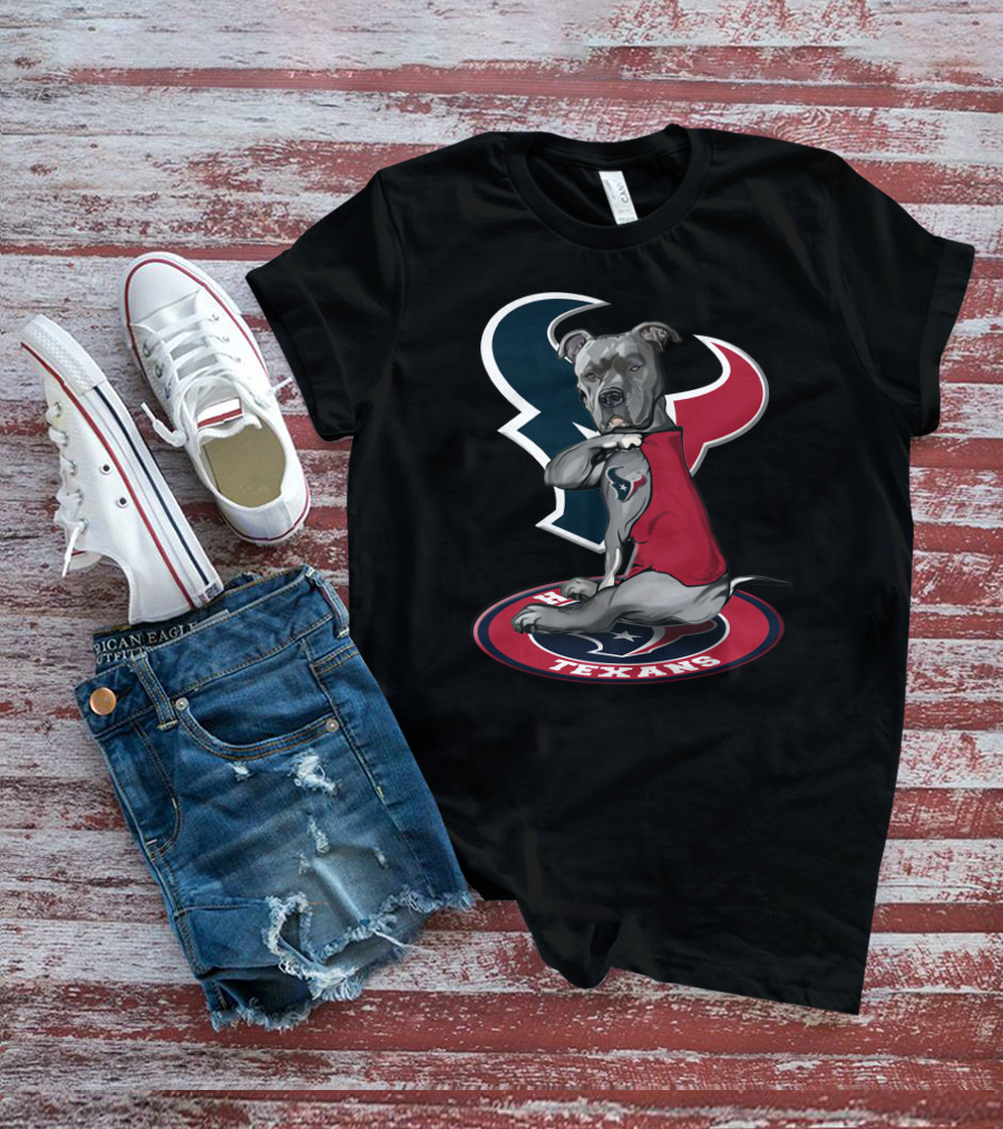 Houston Texans Dog Mascot With Team Logo And Red Outfit T-Shirt