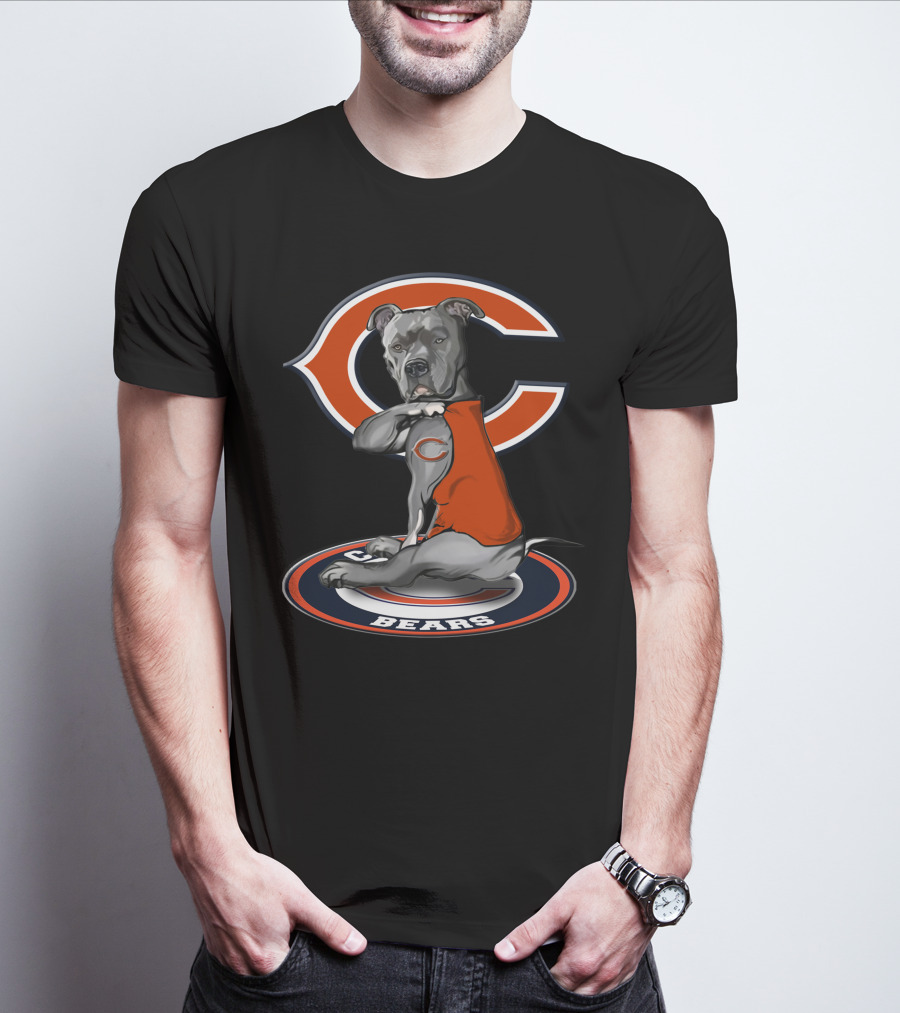 Chicago Bears Dog With Orange Jersey T-Shirt