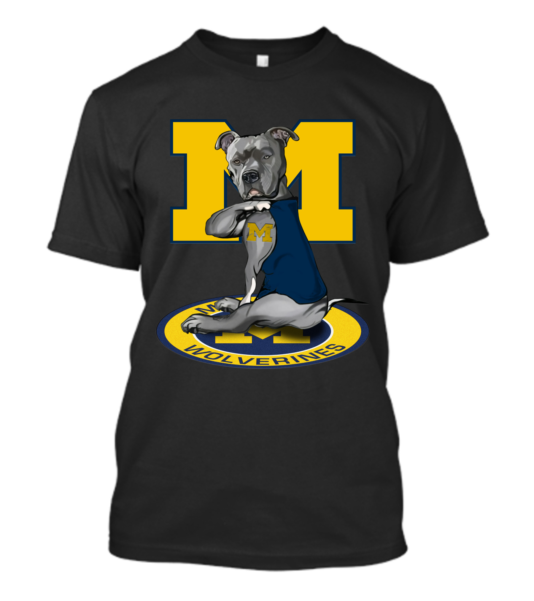 Michigan Wolverines Dog In Blue Outfit With Big Yellow M T-Shirt