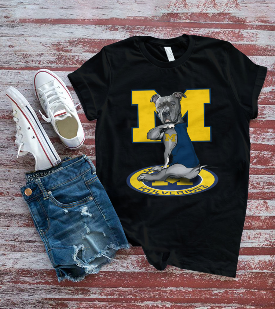 Michigan Wolverines Dog In Blue Outfit With Big Yellow M T-Shirt