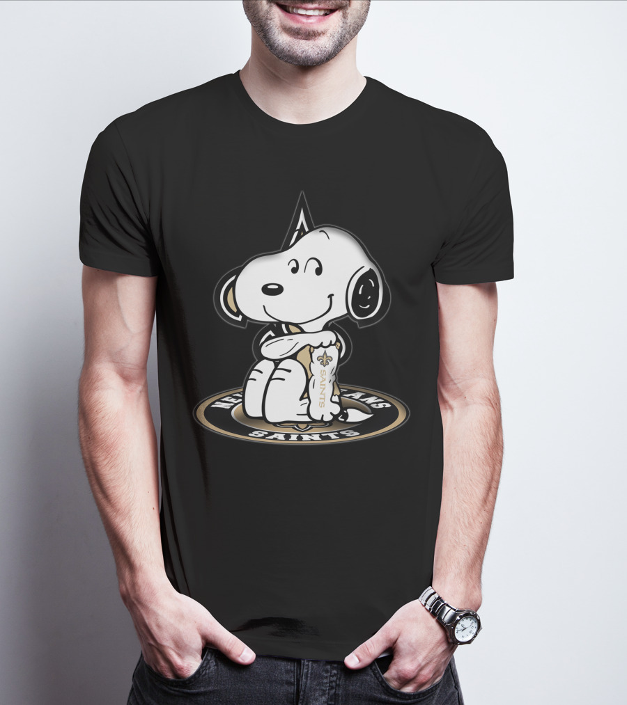 Snoopy Hugging New Orleans Saints Logo Nfl Fan Gear T-Shirt