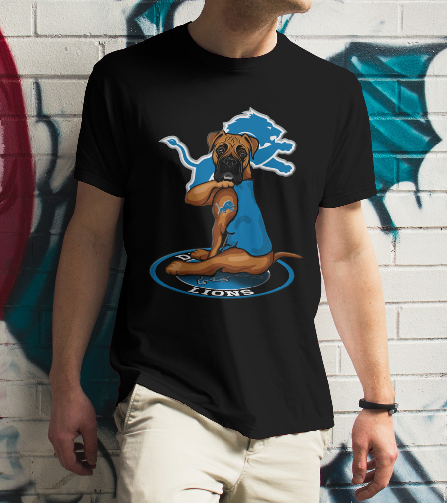 Detroit Lions Mascot Dog With Blue Lion T-Shirt