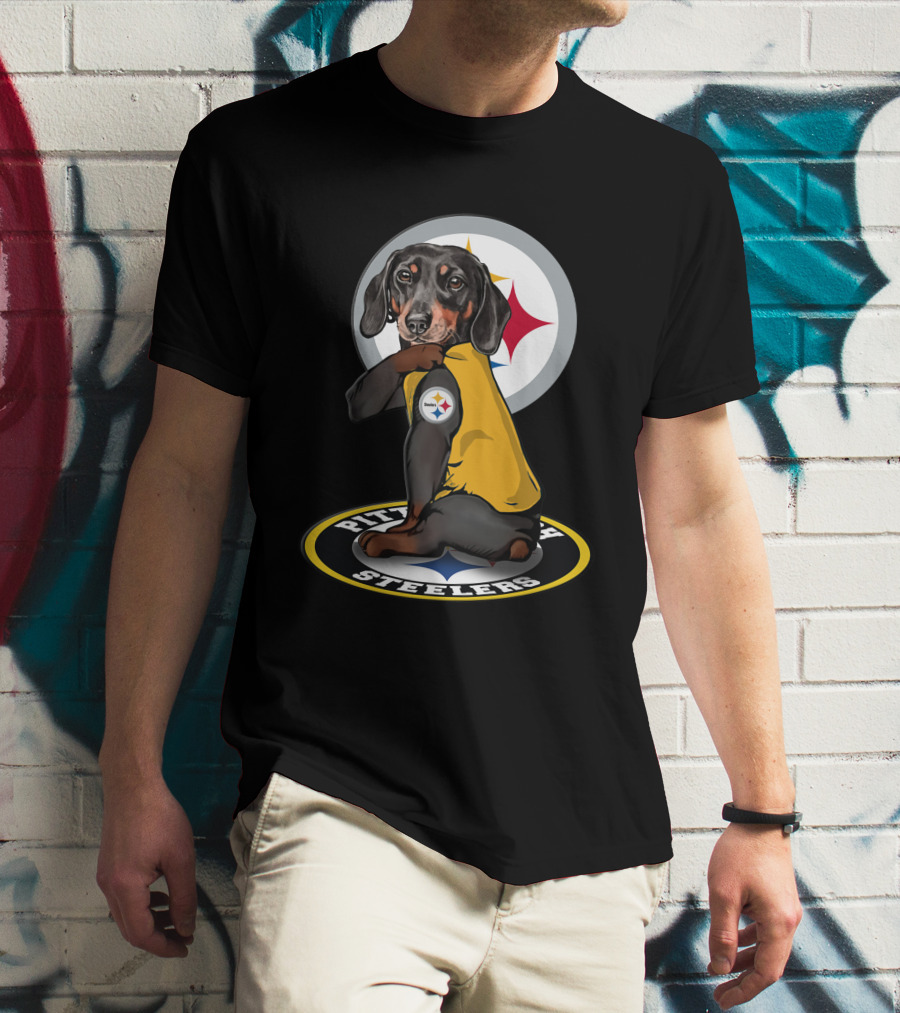 Pittsburgh Steelers Dog With Team Logo In Yellow Jersey T-Shirt