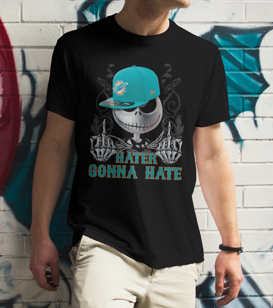 Hater Gonna Hate Miami Dolphins Skeleton With Cap T-Shirt