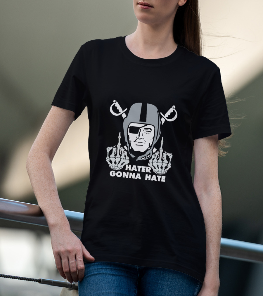 Hater Gonna Hate Raider Helmet Skeleton Hands Middle Finger T-Shirt
