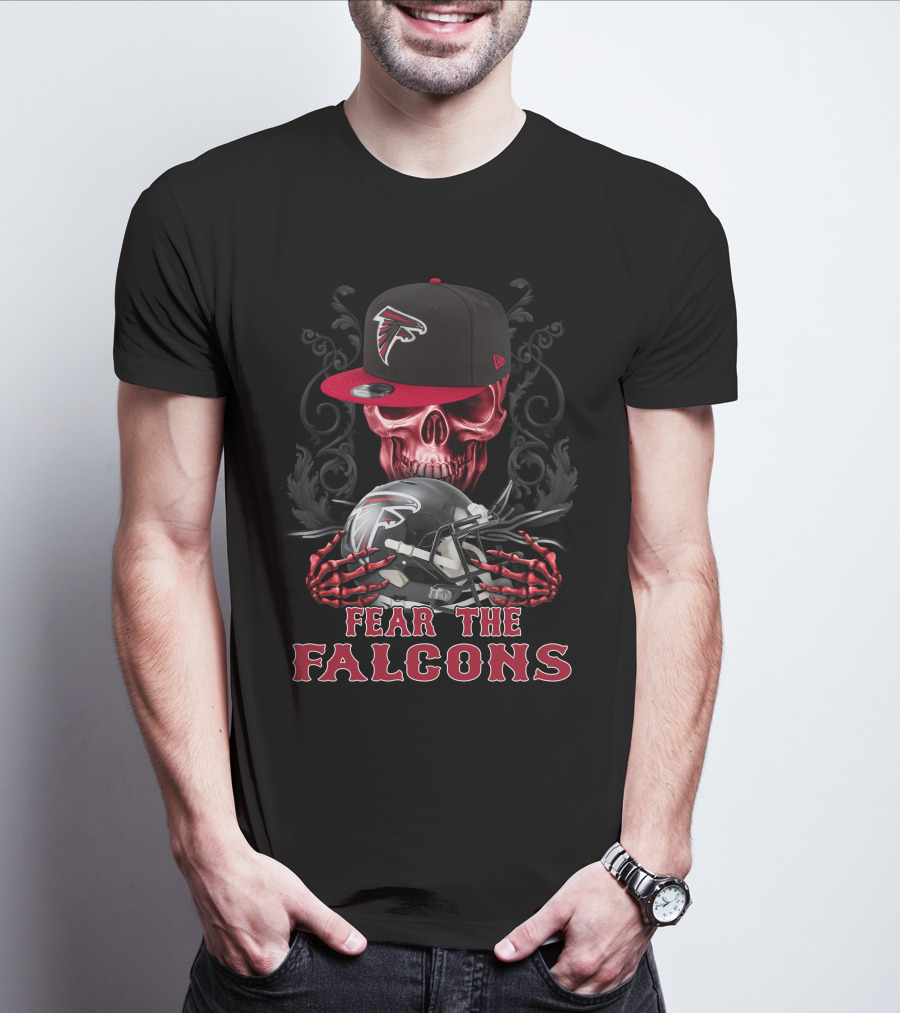 Fear The Falcons Skull With Black Cap And Helmet T-Shirt