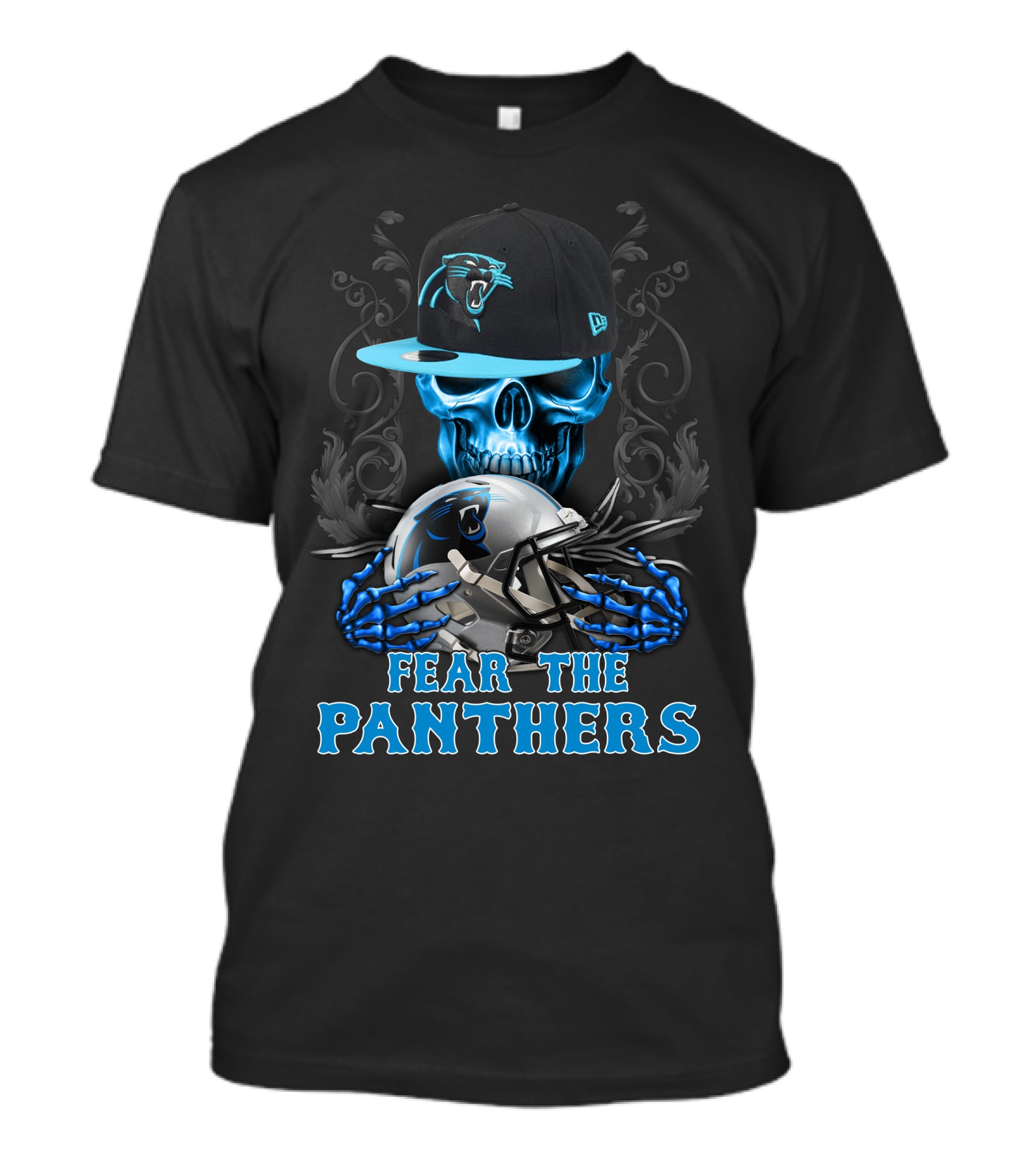 Fear The Panthers Ds002-05 Carolina Panthers Skull And Helmet T-Shirt