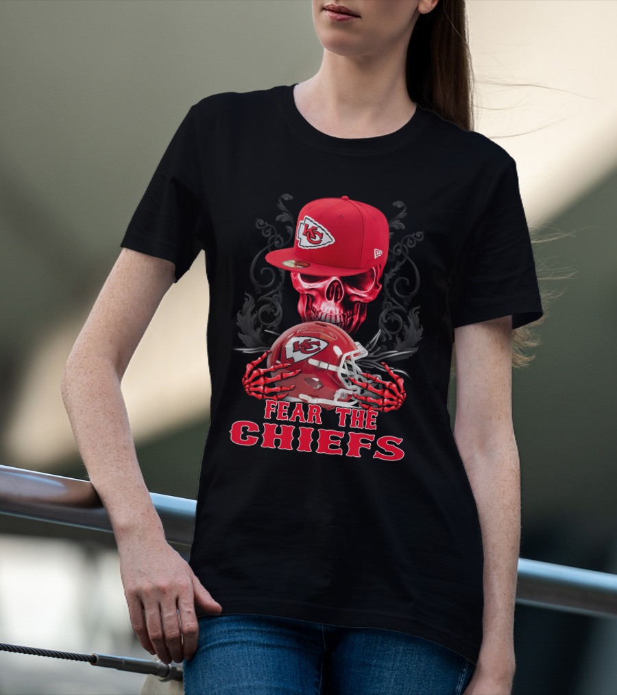 Fear The Chiefs Kansas City Chiefs Skull Helmet Cap T-Shirt