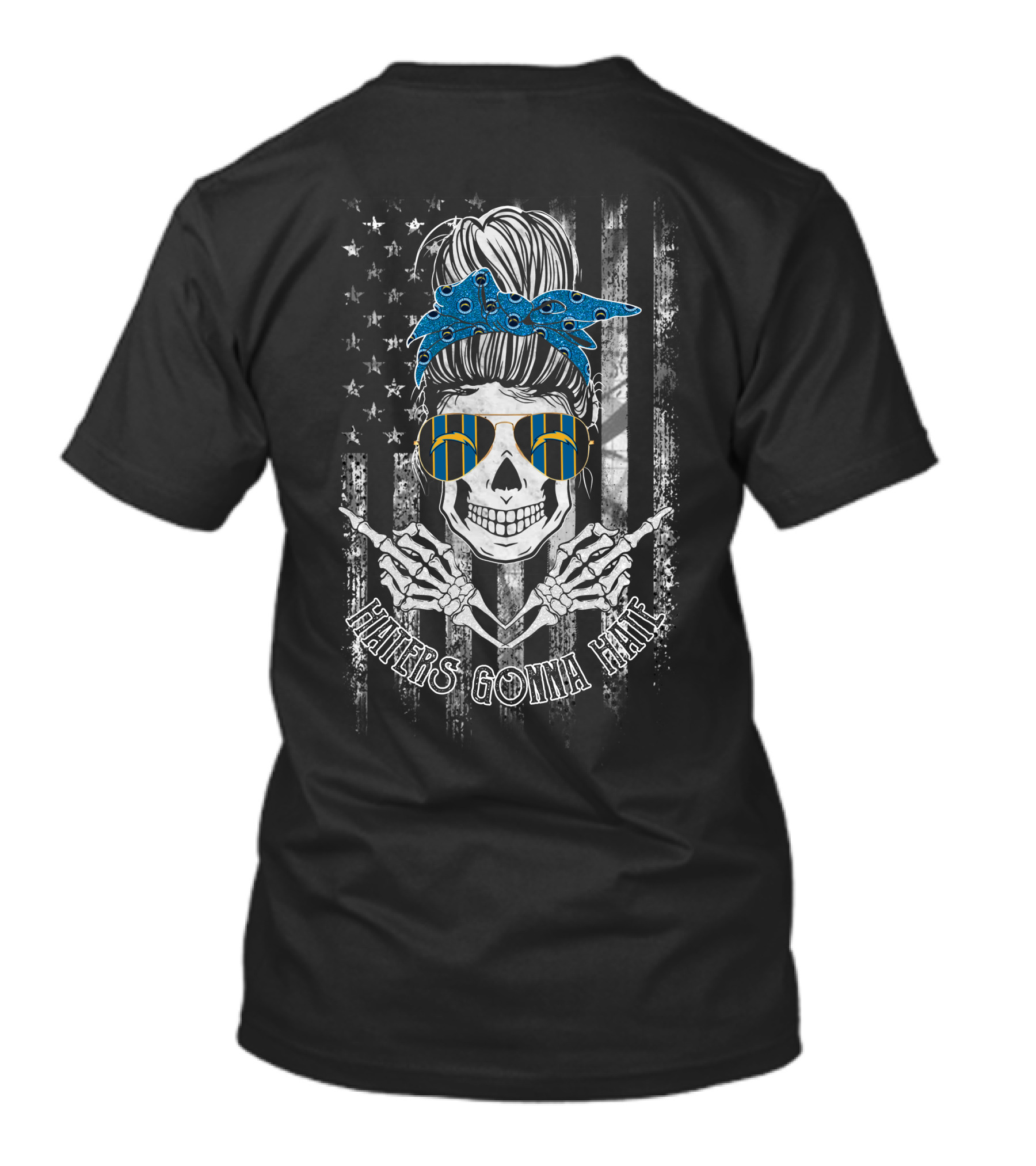 Haters Gonna Hate Los Angeles Chargers Skull Bandana Sunglasses T-Shirt
