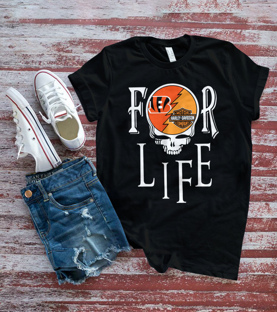 Cincinnati Bengals Harley Davidson Nfl For Life Skull T-Shirt