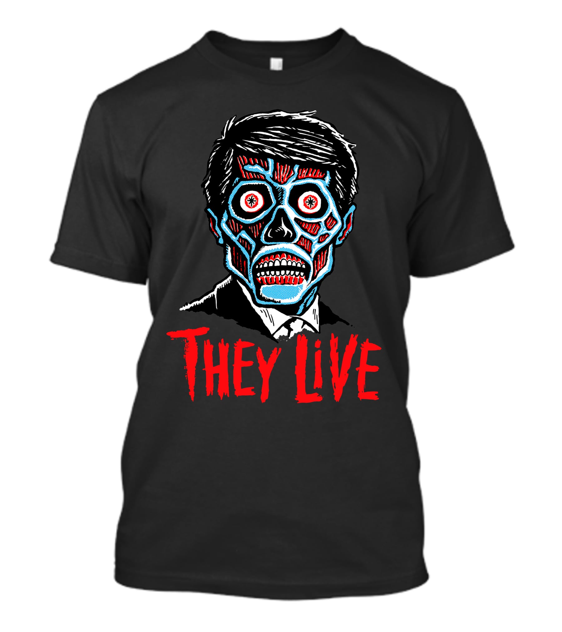 They Live Alien Skull Face Red Blue Mask T-Shirt