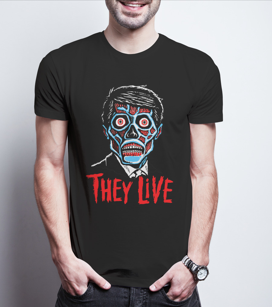 They Live Alien Skull Face Red Blue Mask T-Shirt