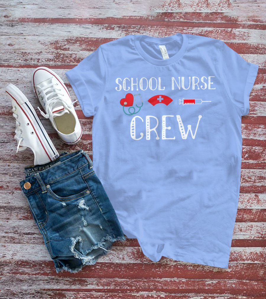School Nurse Crew Heart Stethoscope Cap Syringe T-Shirt
