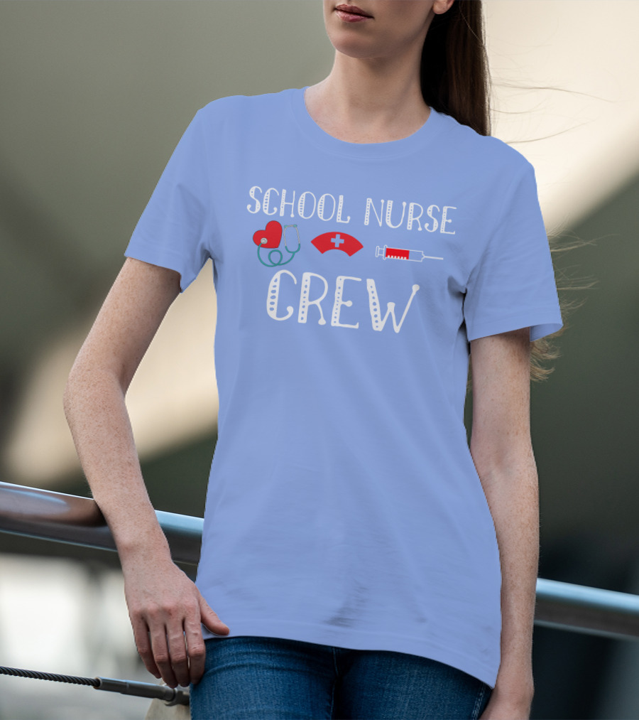 School Nurse Crew Heart Stethoscope Cap Syringe T-Shirt
