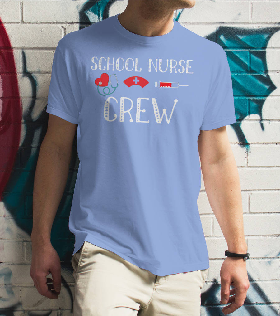 School Nurse Crew Heart Stethoscope Cap Syringe T-Shirt