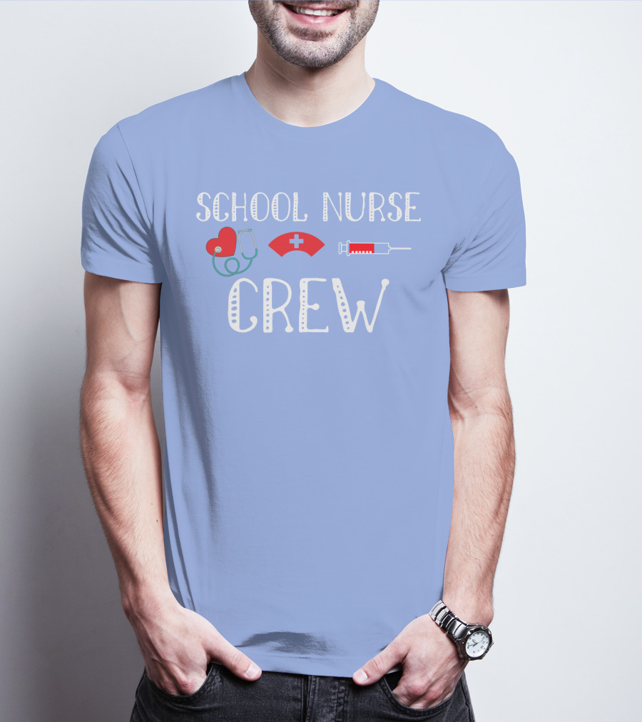 School Nurse Crew Heart Stethoscope Cap Syringe T-Shirt