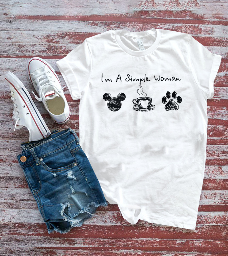 I'm A Simple Woman Mickey Coffee Paw Prints T-Shirt