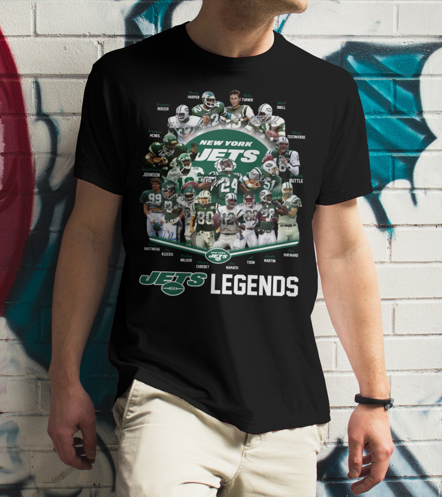 New York Jets Legends Revis Namath Martin Klecko Toon Maynard T-Shirt