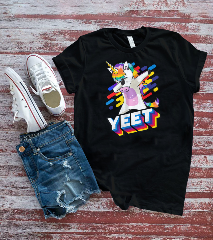 YEET Colorful Dabbing Dancing Unicorn T-Shirt