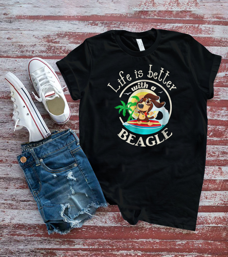 Life Is Better With A Beagle Surfing Adventure T-Shirt