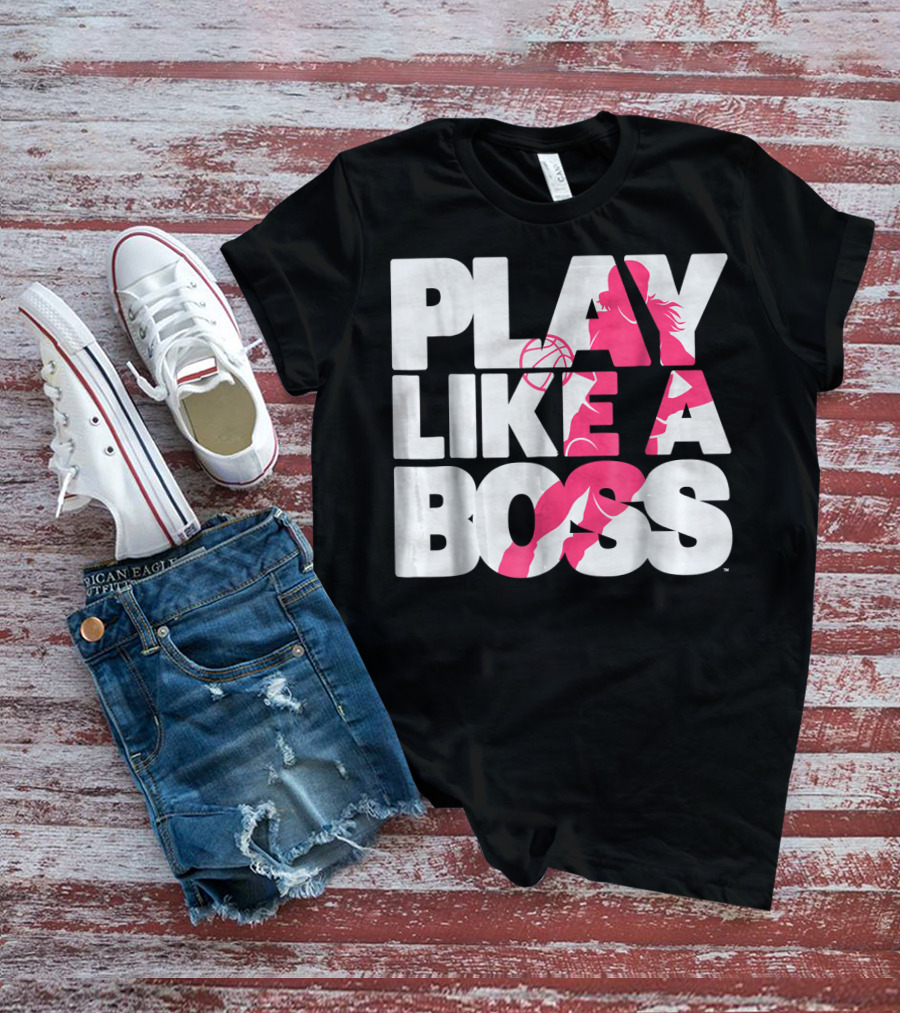 PLAY LIKE A BOSS Basketball Silhouette Pink Highlights T-Shirt