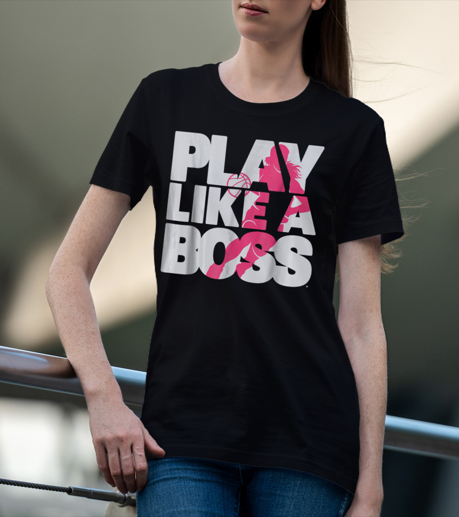 PLAY LIKE A BOSS Basketball Silhouette Pink Highlights T-Shirt