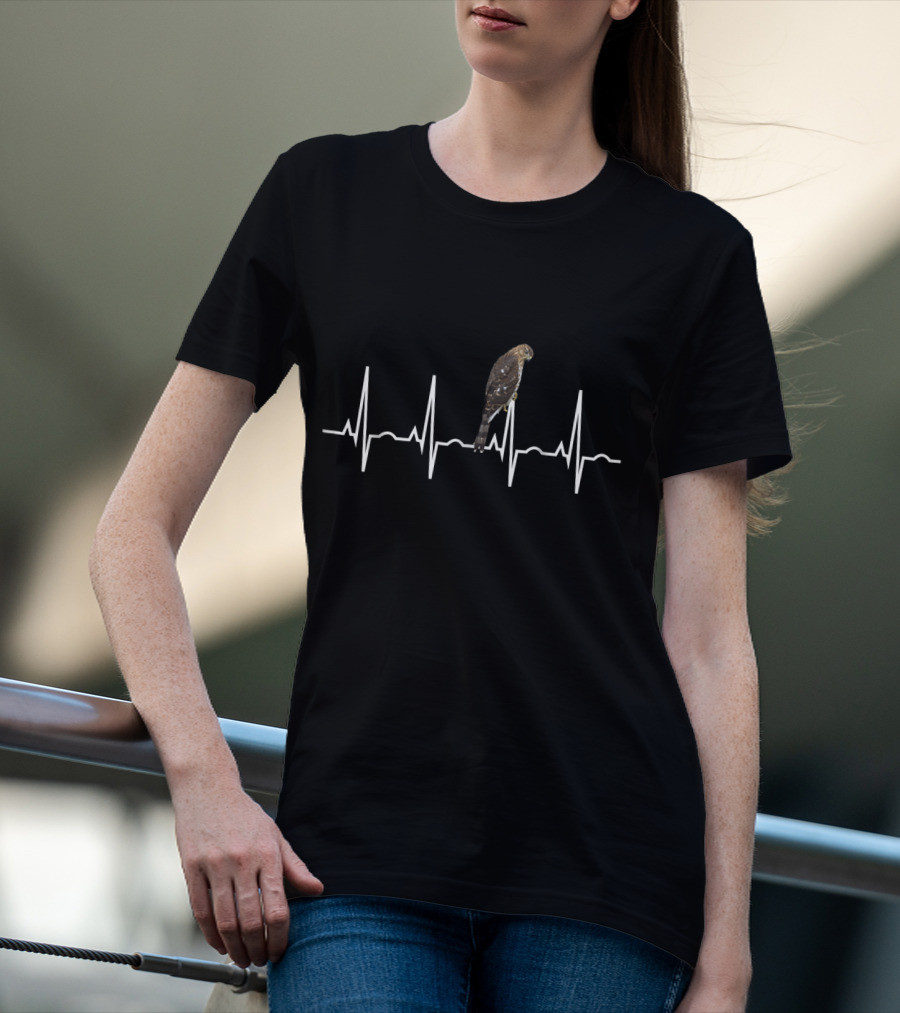 Cooper's Hawk Birder Heartbeat Line T-Shirt