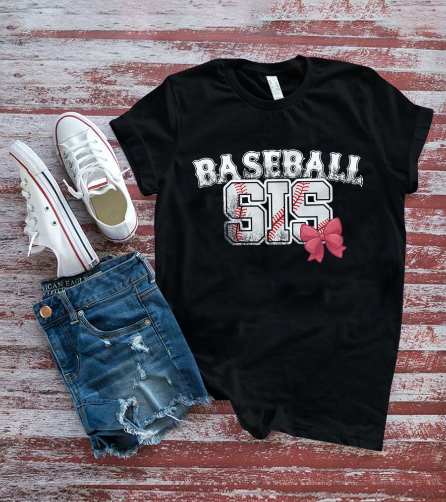 Baseball Sis With Pink Bow T-Shirt