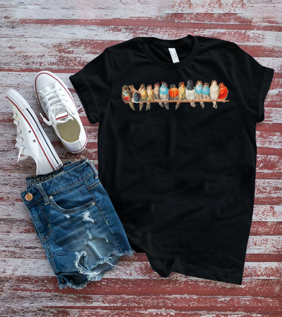 Cute Vintage Birds Perched On A Wire T-Shirt