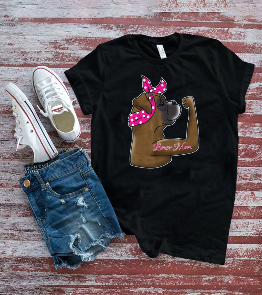 Boxer Mom Cute Dog Mot With Polka Dot Bandana T-Shirt