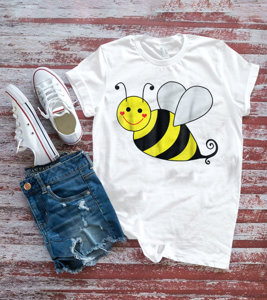 Happy Smiling Cute Bumble Bee With Heart Cheeks T-Shirt