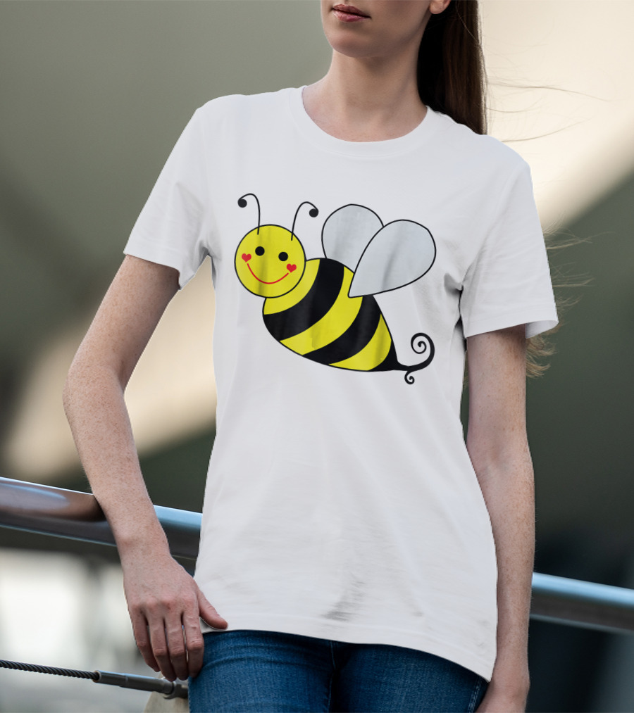 Happy Smiling Cute Bumble Bee With Heart Cheeks T-Shirt