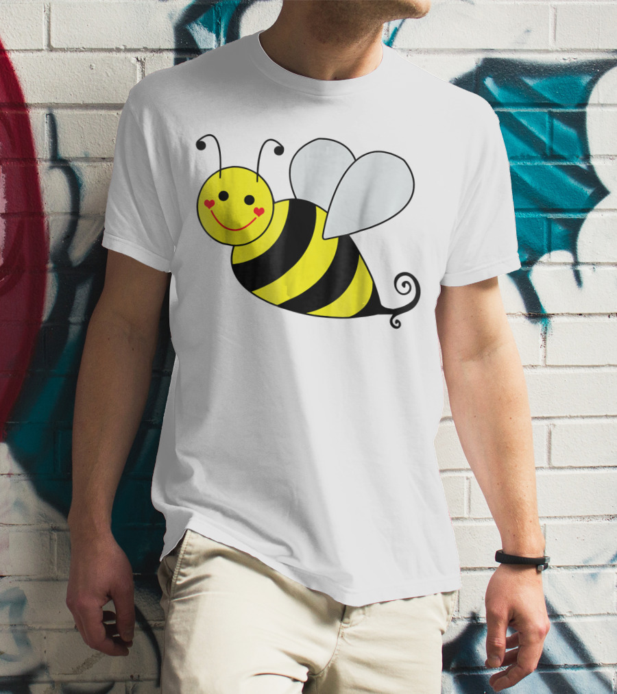 Happy Smiling Cute Bumble Bee With Heart Cheeks T-Shirt