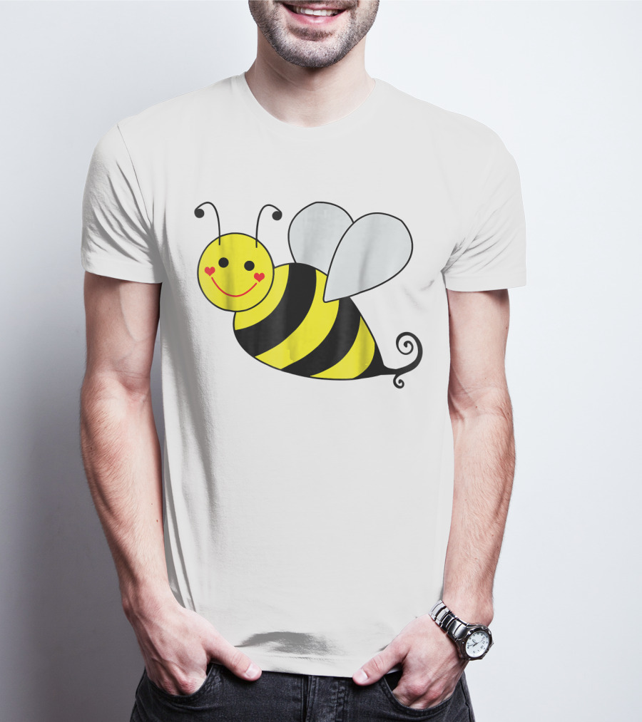 Happy Smiling Cute Bumble Bee With Heart Cheeks T-Shirt