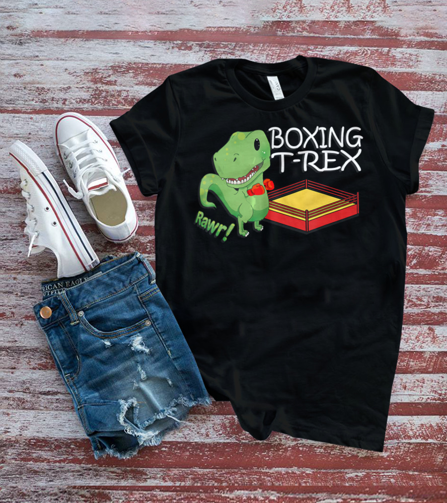 Boxing T-Rex Rawr Dinosaur With Gloves In Ring T-Shirt