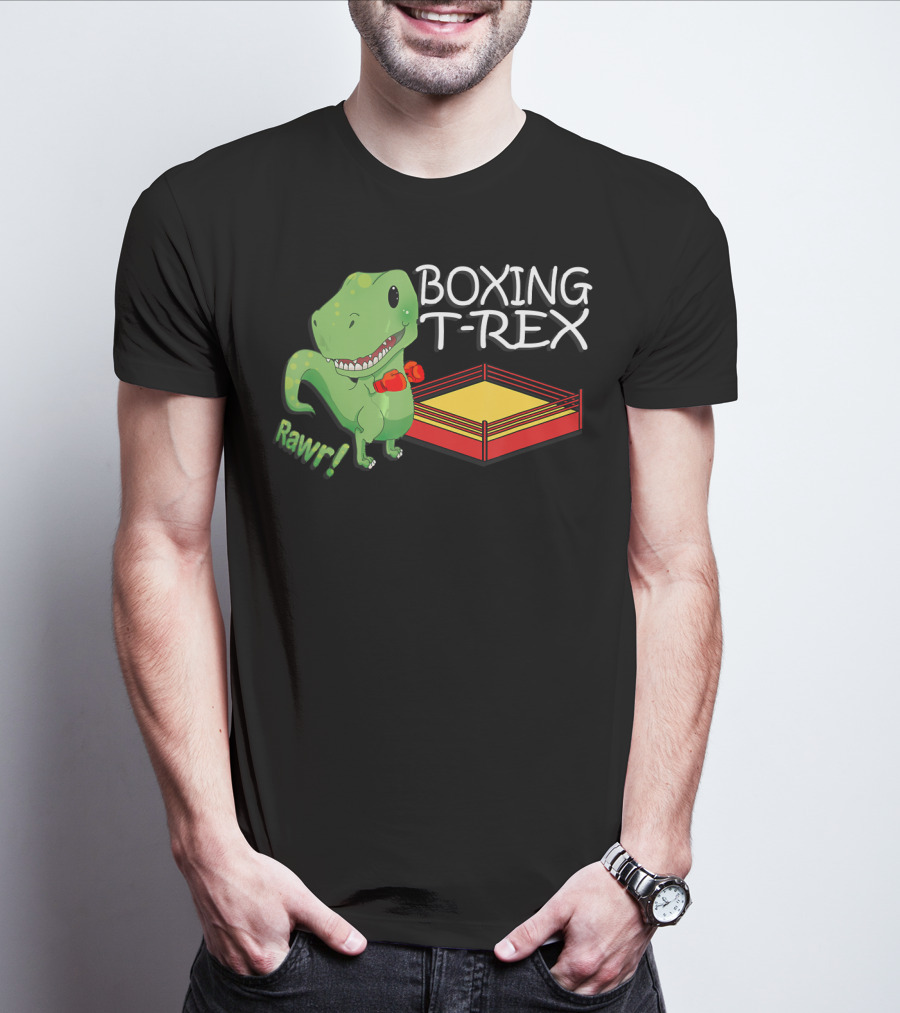 Boxing T-Rex Rawr Dinosaur With Gloves In Ring T-Shirt