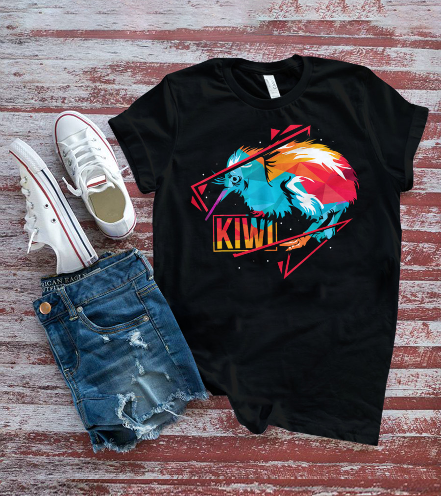 Cute Kiwi Bird New Zealand Colorful Geometric T-Shirt