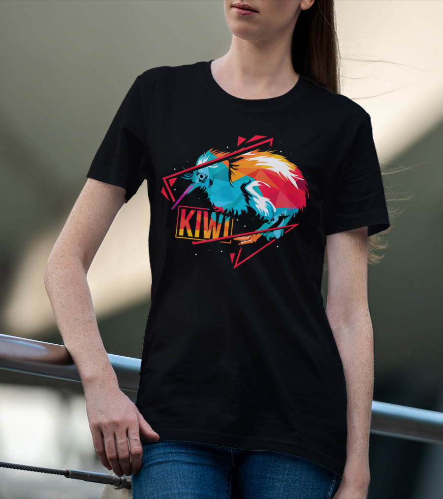 Cute Kiwi Bird New Zealand Colorful Geometric T-Shirt
