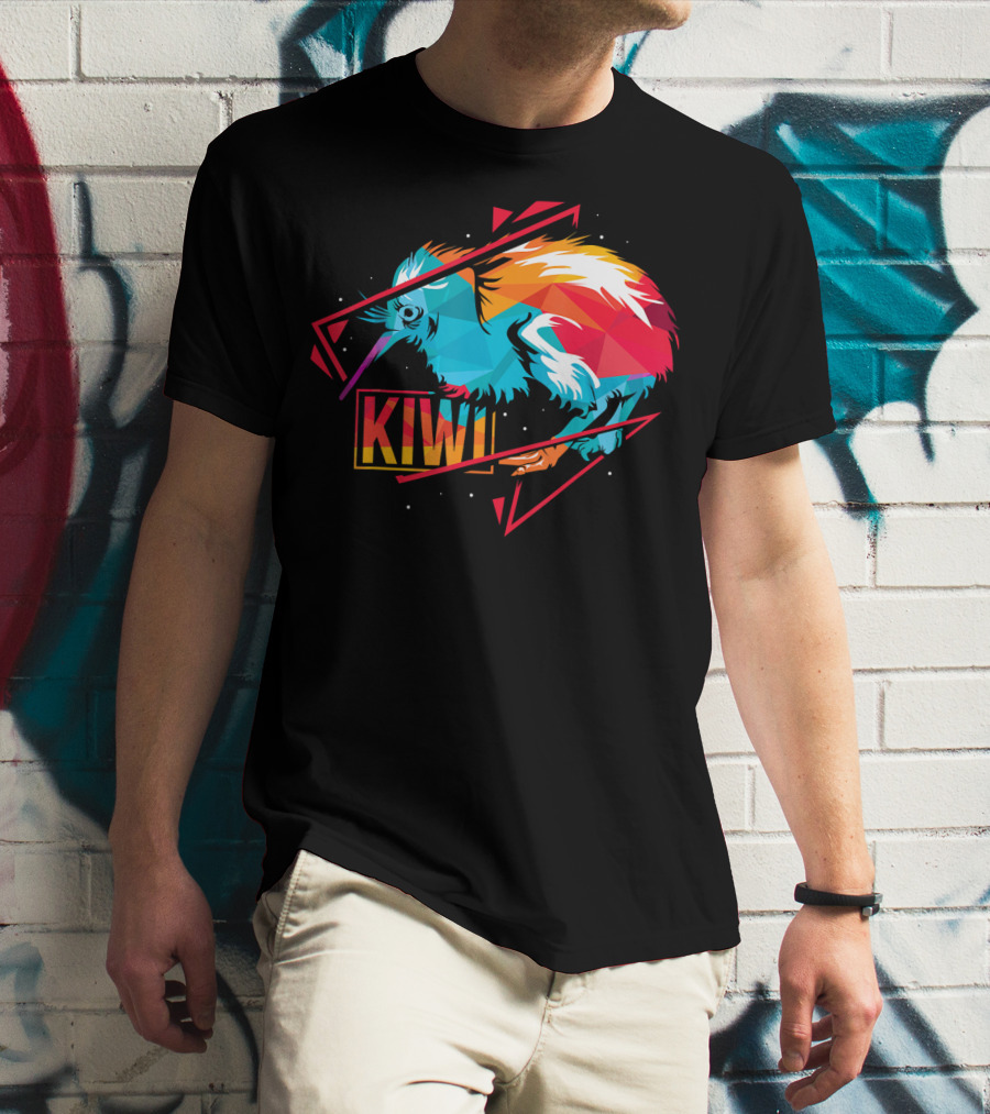 Cute Kiwi Bird New Zealand Colorful Geometric T-Shirt