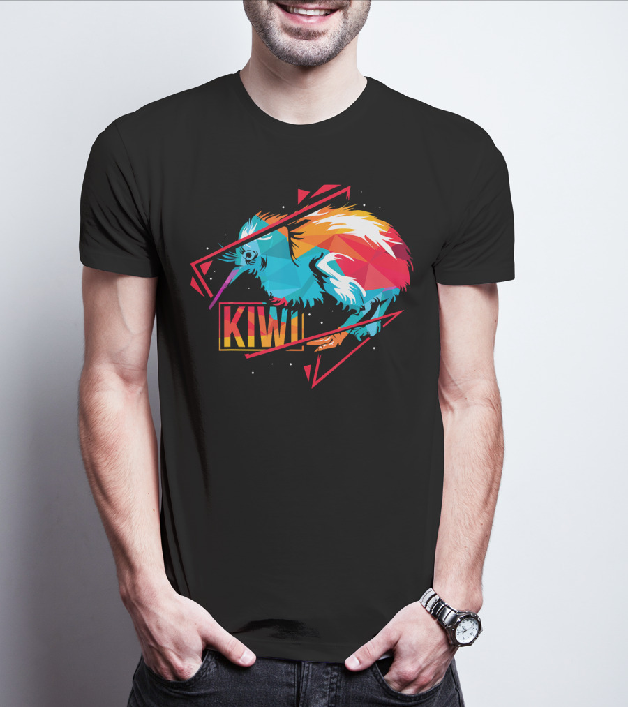Cute Kiwi Bird New Zealand Colorful Geometric T-Shirt