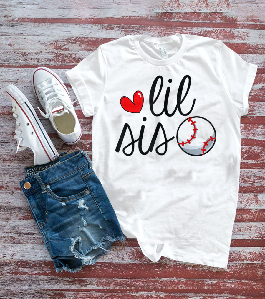 Lil Sis Heart Baseball Sports Playful T-Shirt